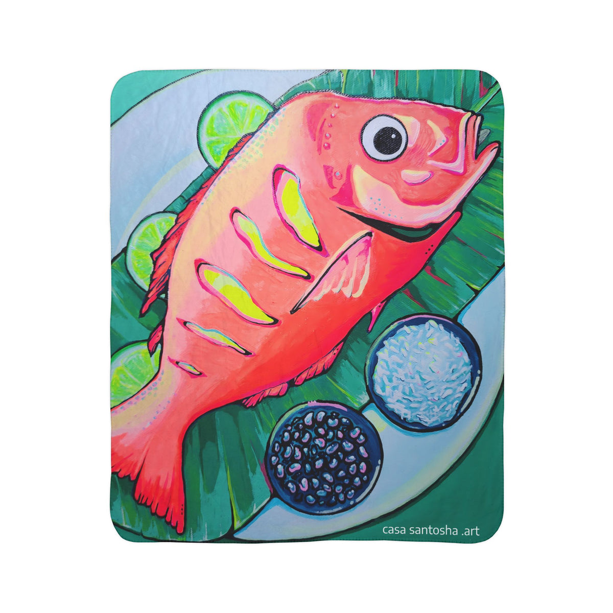 Neon Fried Fish Fleece Sherpa Blanket