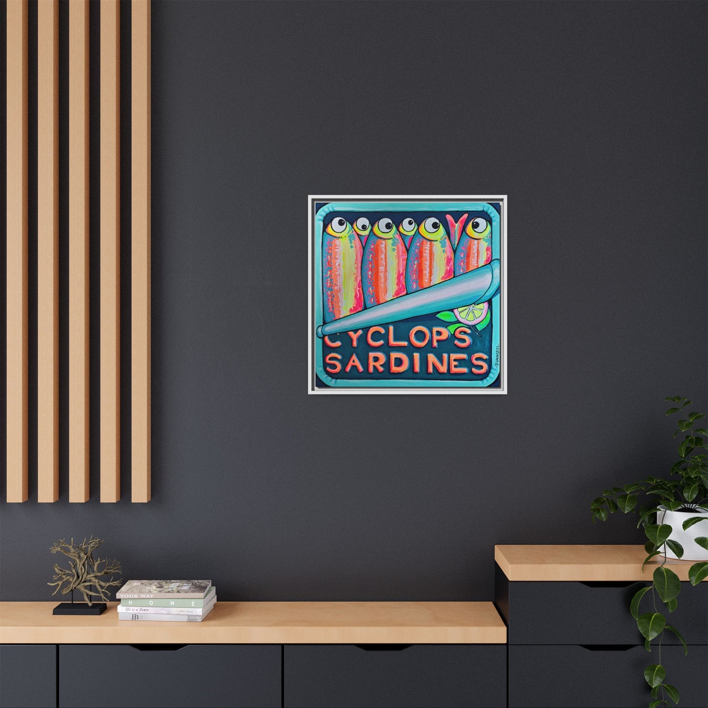 Framed Neon Sardines Canvas Print