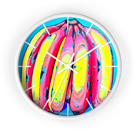 Neon Fat Bananas Pop Art Wall Clock