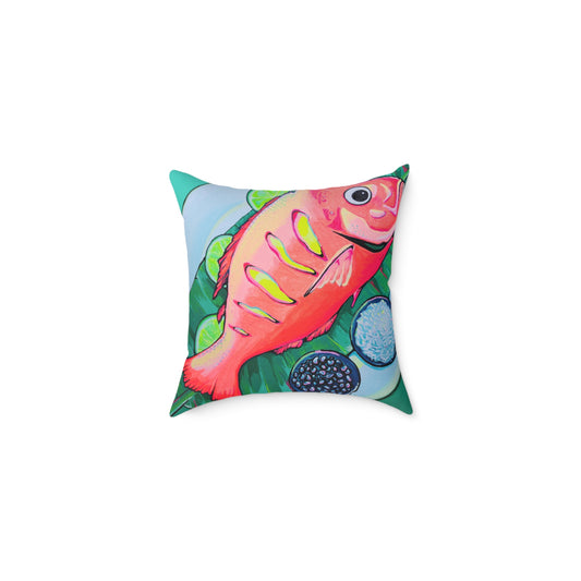 Neon Fried Fish Art Canvas Decorative Pillow
