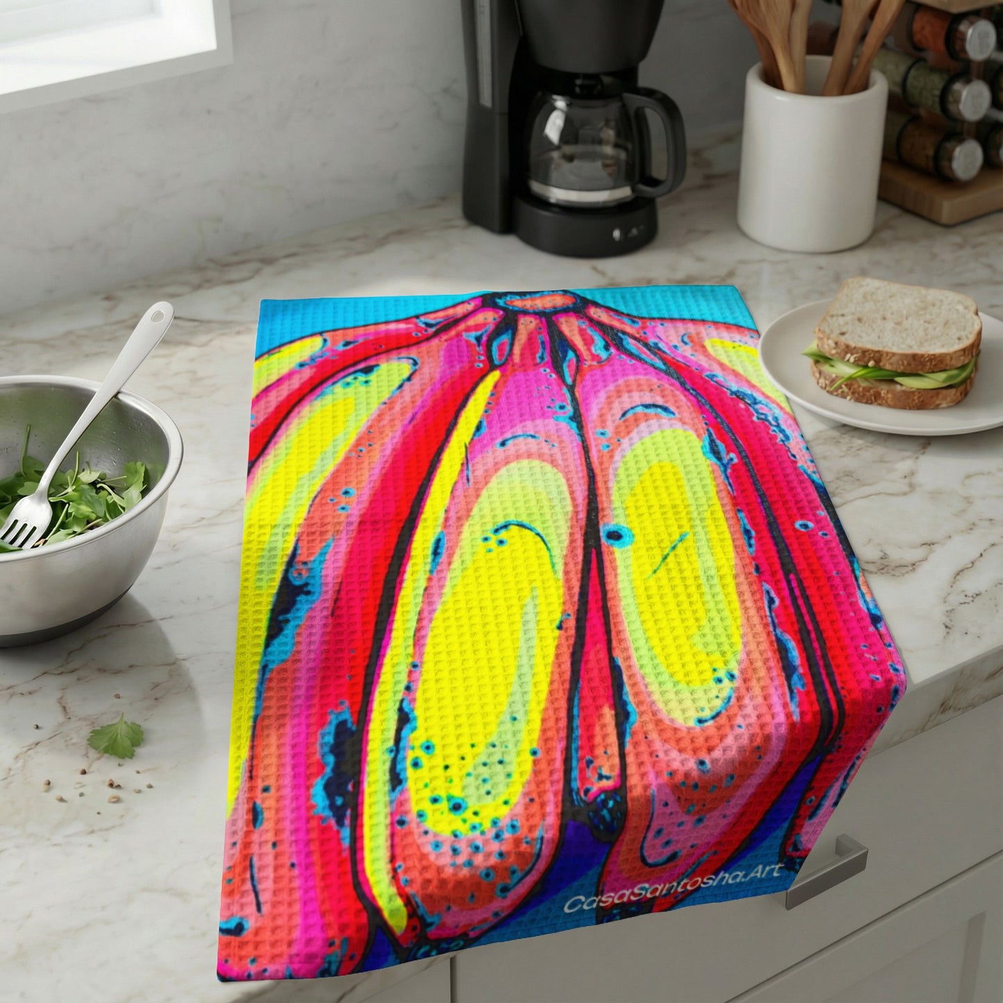 Neon Fat Bananas Waffle Weave Kitchen Hand Towel