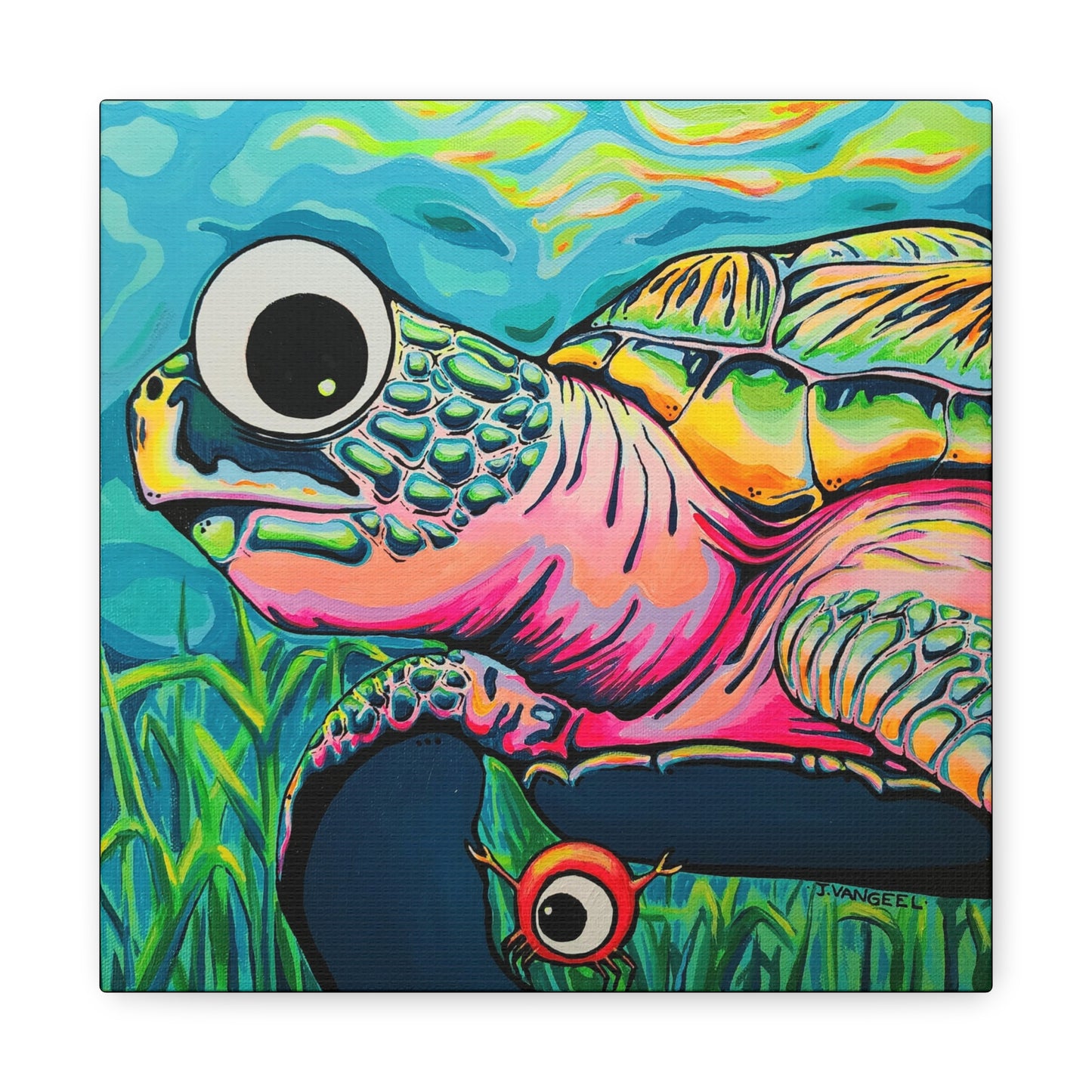 Cyclops Turtle Original Canvas Art Print, Gift, Unique Wall Decor