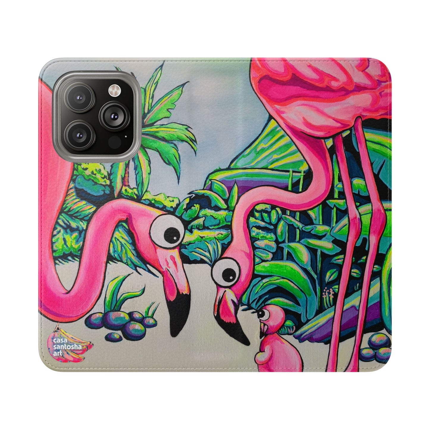 Cyclops Flamingo Family Flip Phone Case – Wallet Cover with Card Slots