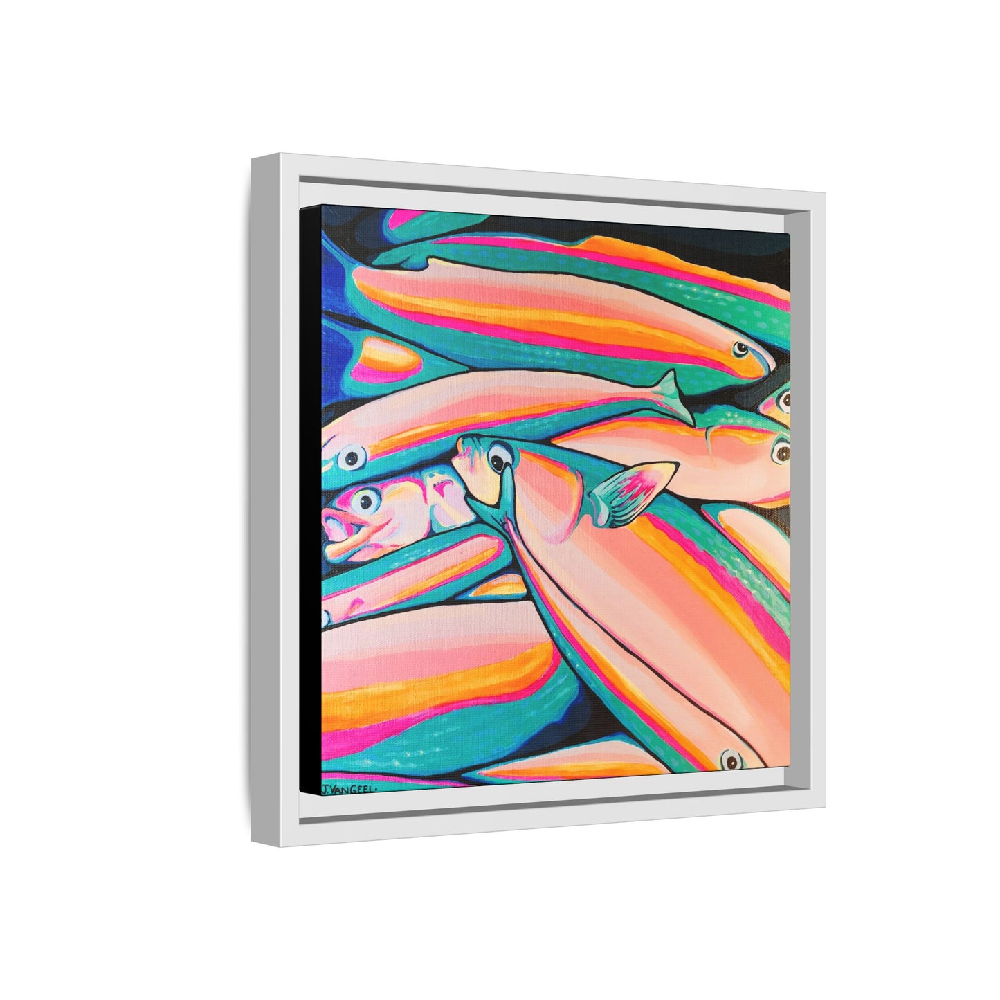 Framed Neon Fish Canvas Print