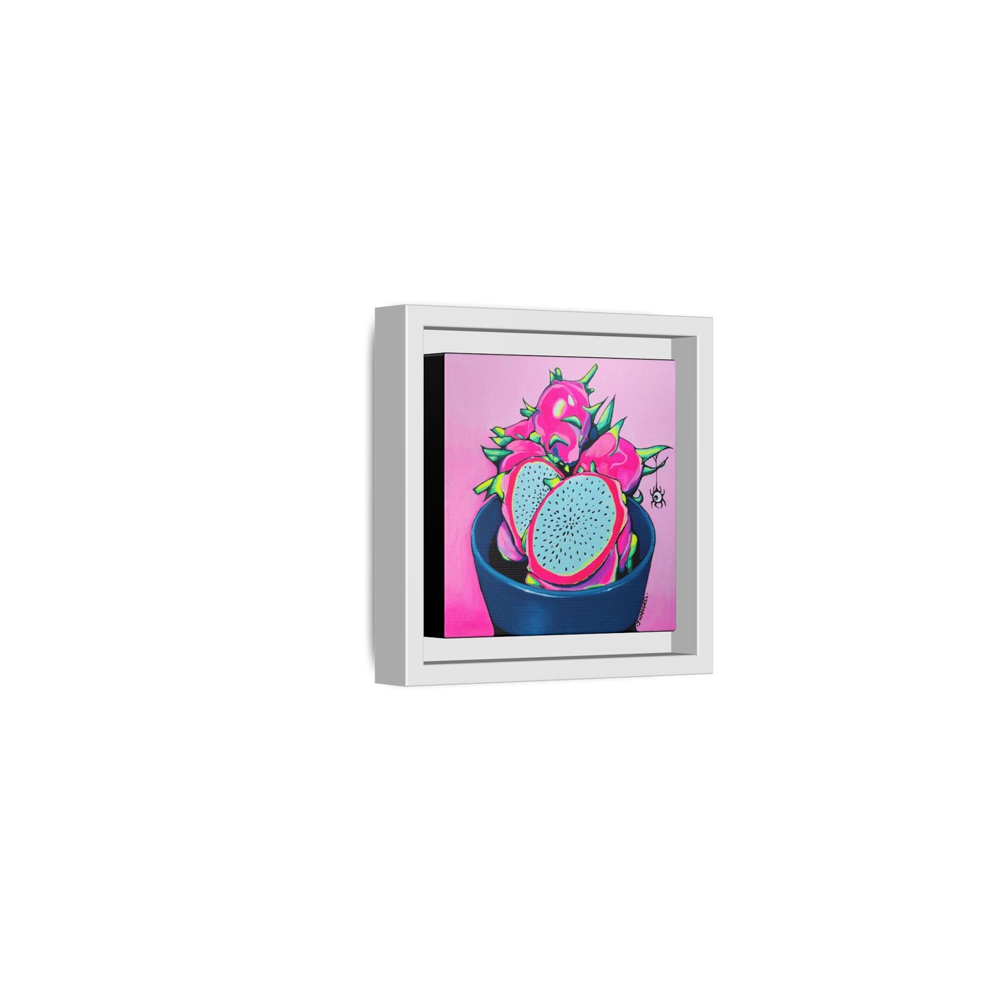 Framed Neon Pink Dragon Fruit Canvas Print