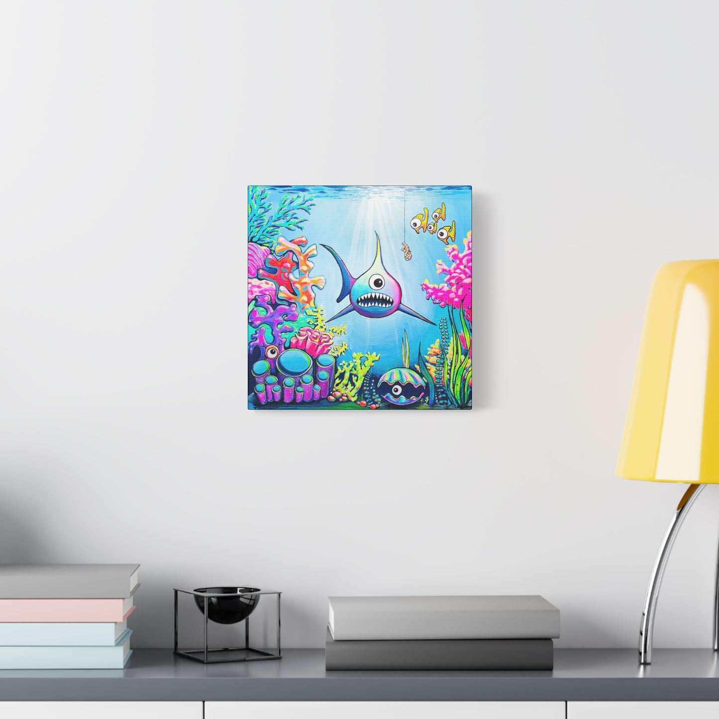 Cyclops Shark Original Canvas Art Print, Unique Home Decor, Wall Art