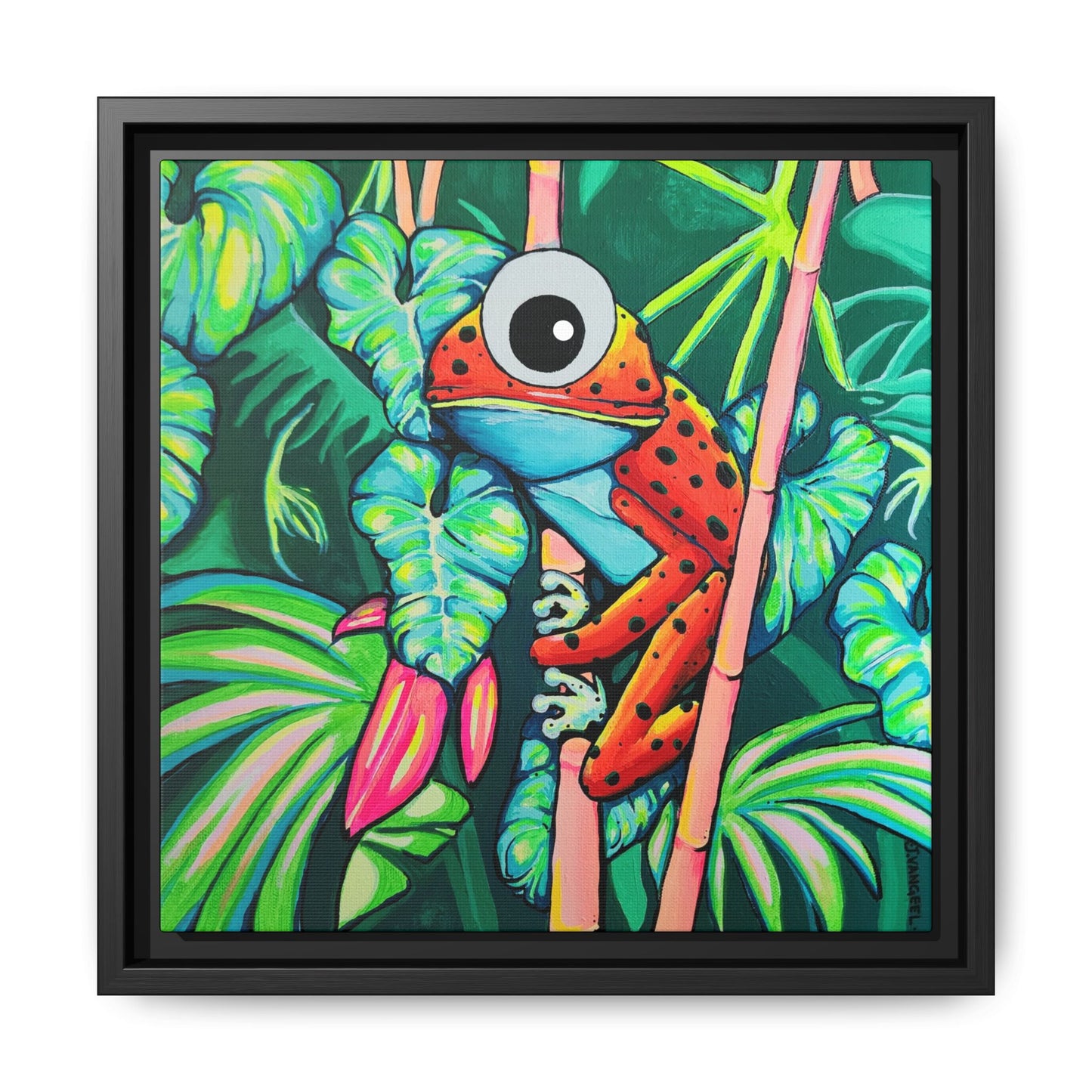 Framed Cyclops Red Frog Canvas Print