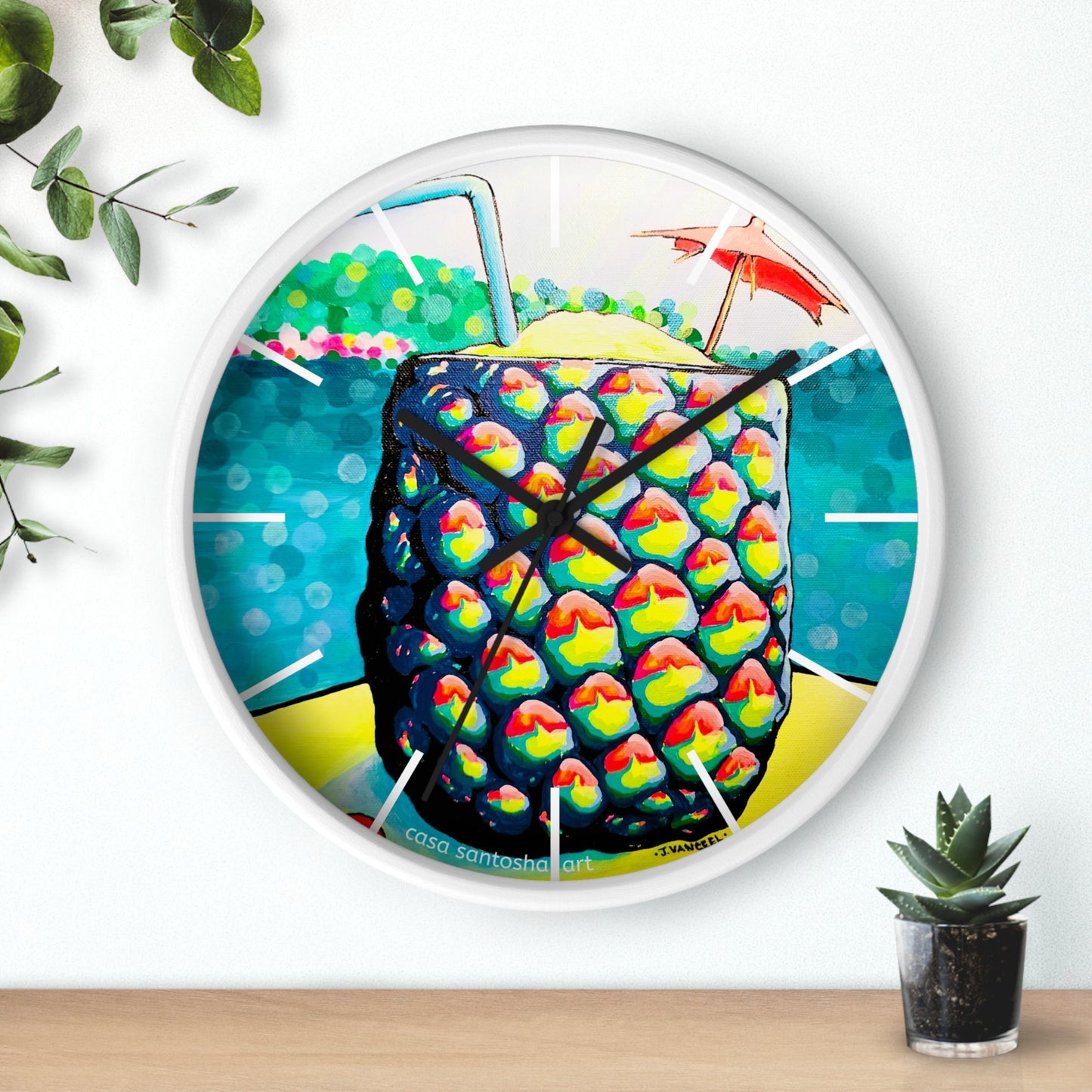 Neon Piña Colada Pop Art Wall Clock