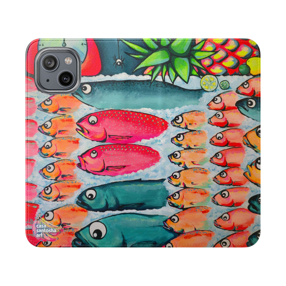 Neon Cabo Fish Market Flip Phone Case – Wallet Cover with Card Slots