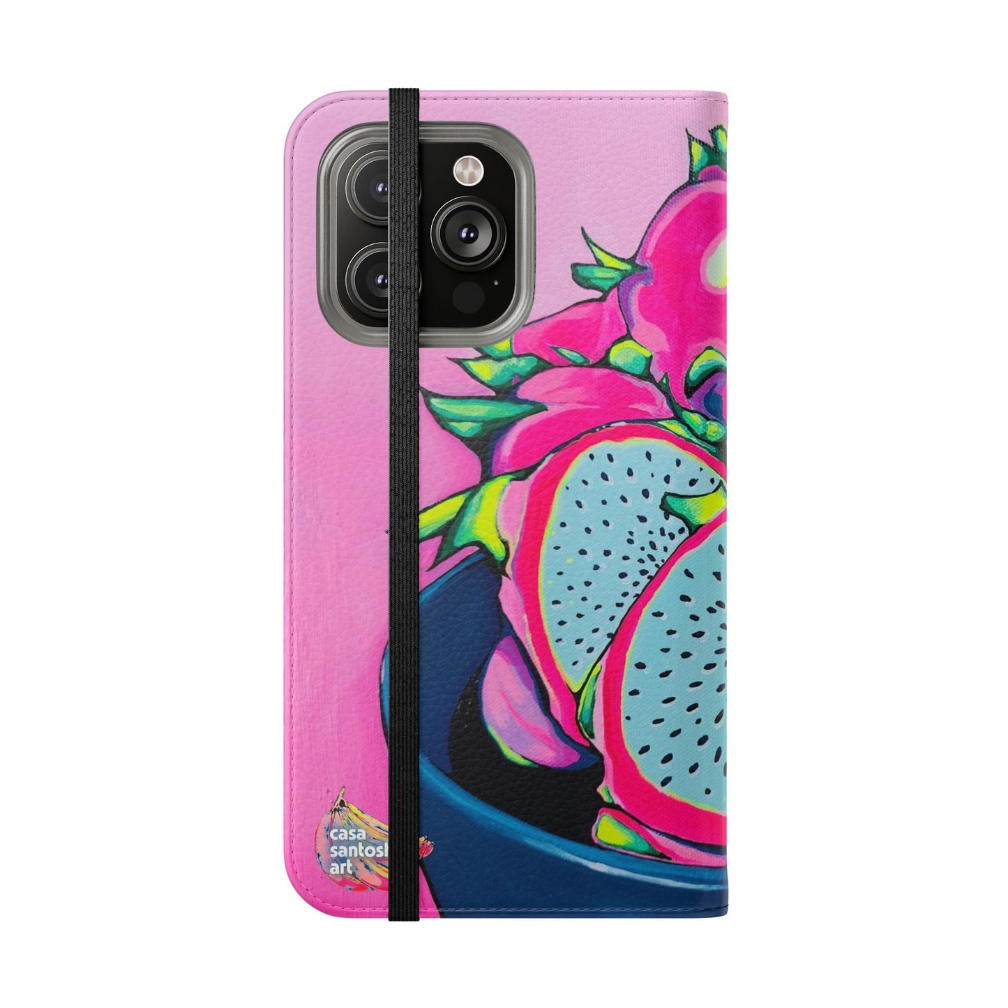 Neon Pink Dragon Fruit Flip Phone Case – Wallet Cover with Card Slots