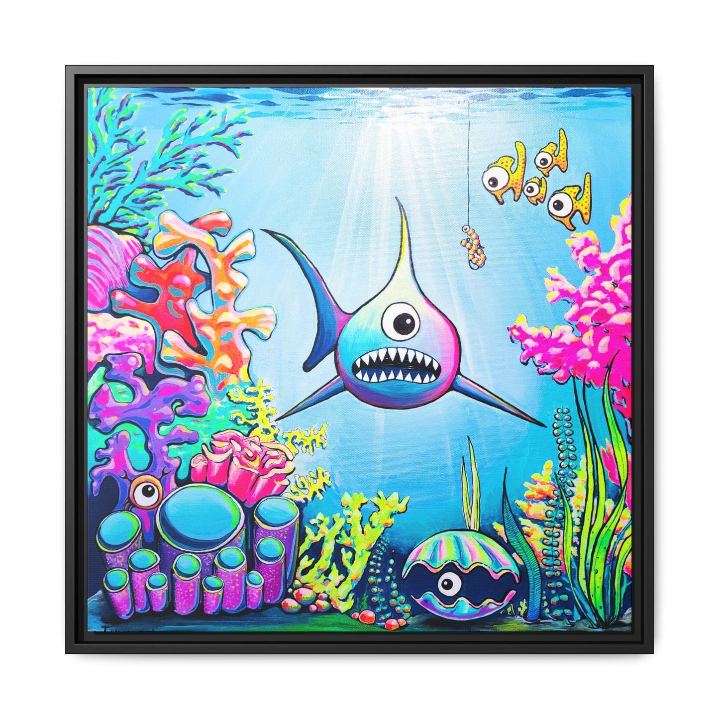 Framed Cyclops Shark Canvas Print