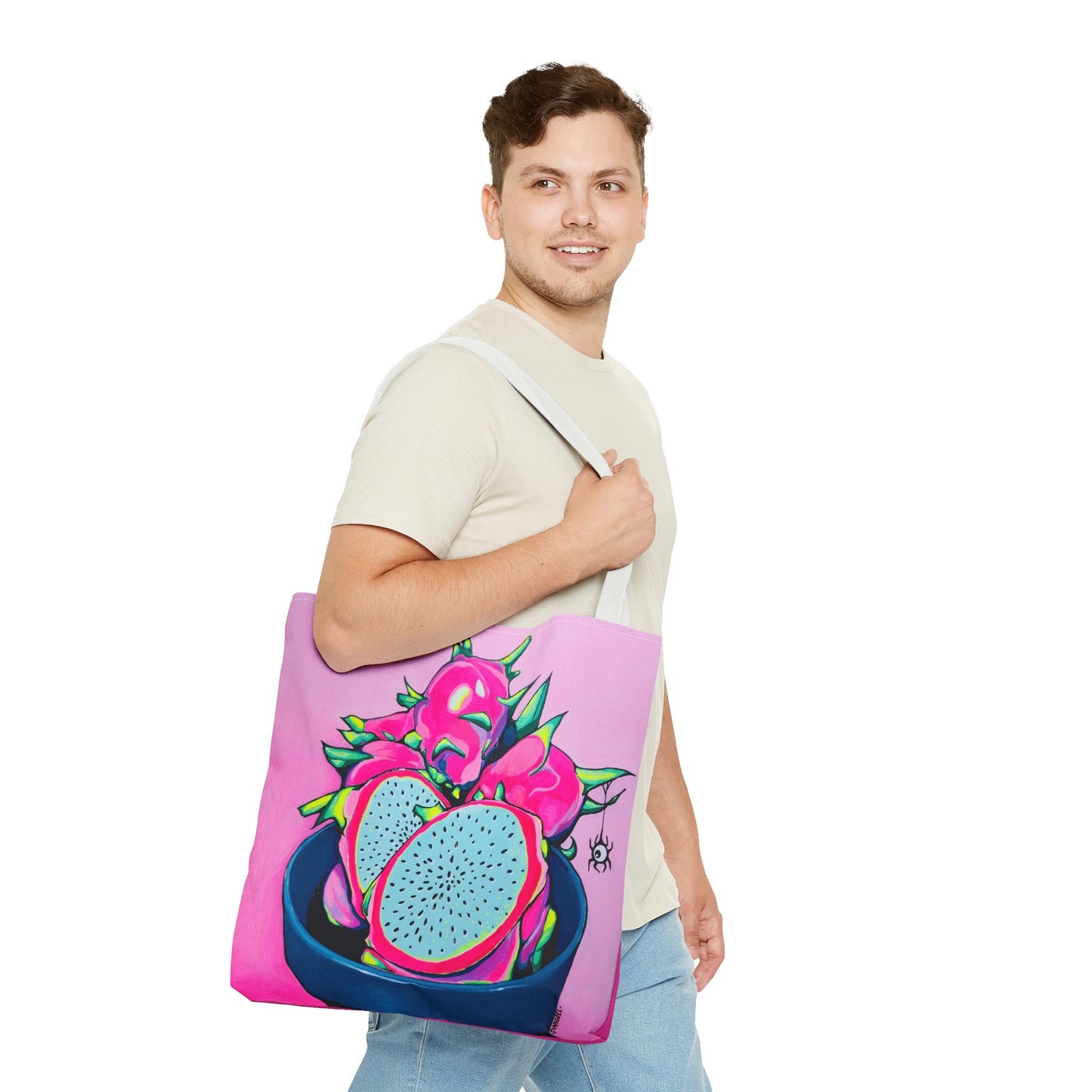 Premium Neon Pink Dragon Fruit Tote Bag, Original Artist Design, Reusable Shopping Tote, Eco-Friendly