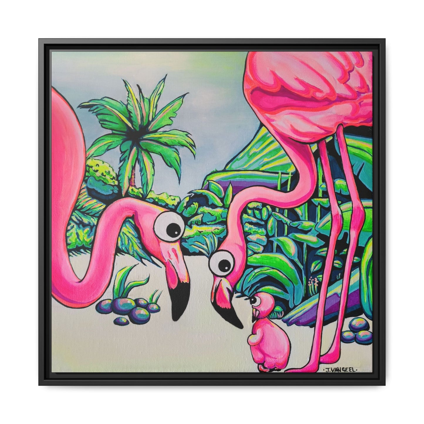 Framed Cyclops Flamingo Family Canvas Print