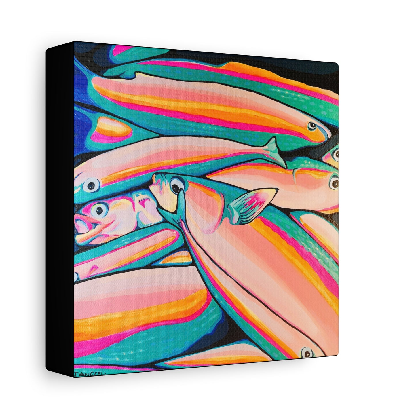 Neon Fish Canvas Print, Original Art Design, Home Decor Wall Art