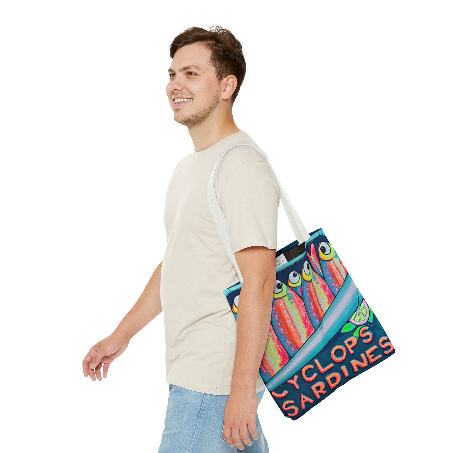 Premium Neon Sardines Tote Bag, Original Artist Design, Reusable Shopping Tote, Eco-Friendly