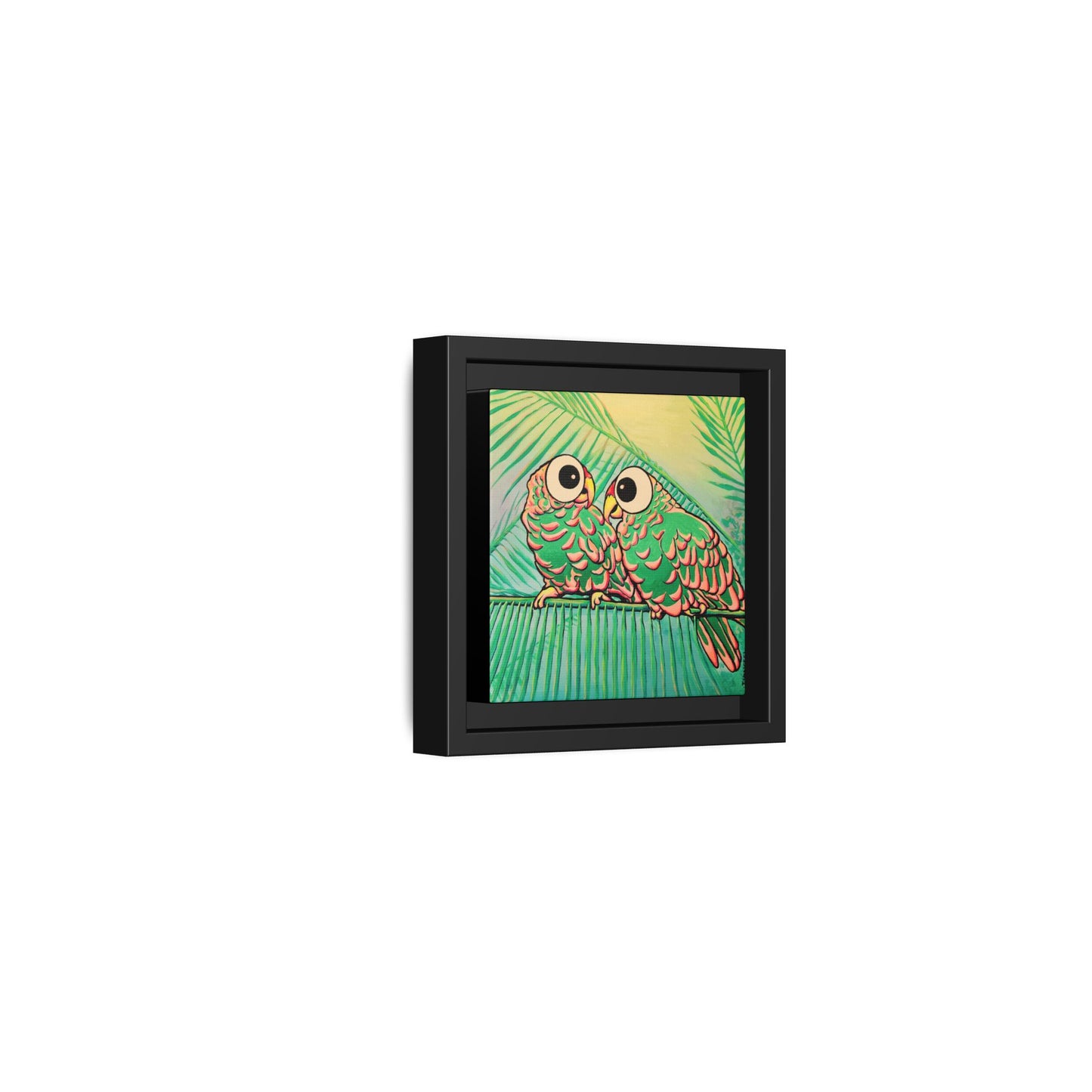 Framed Chatty Cyclops Parrots Canvas Print