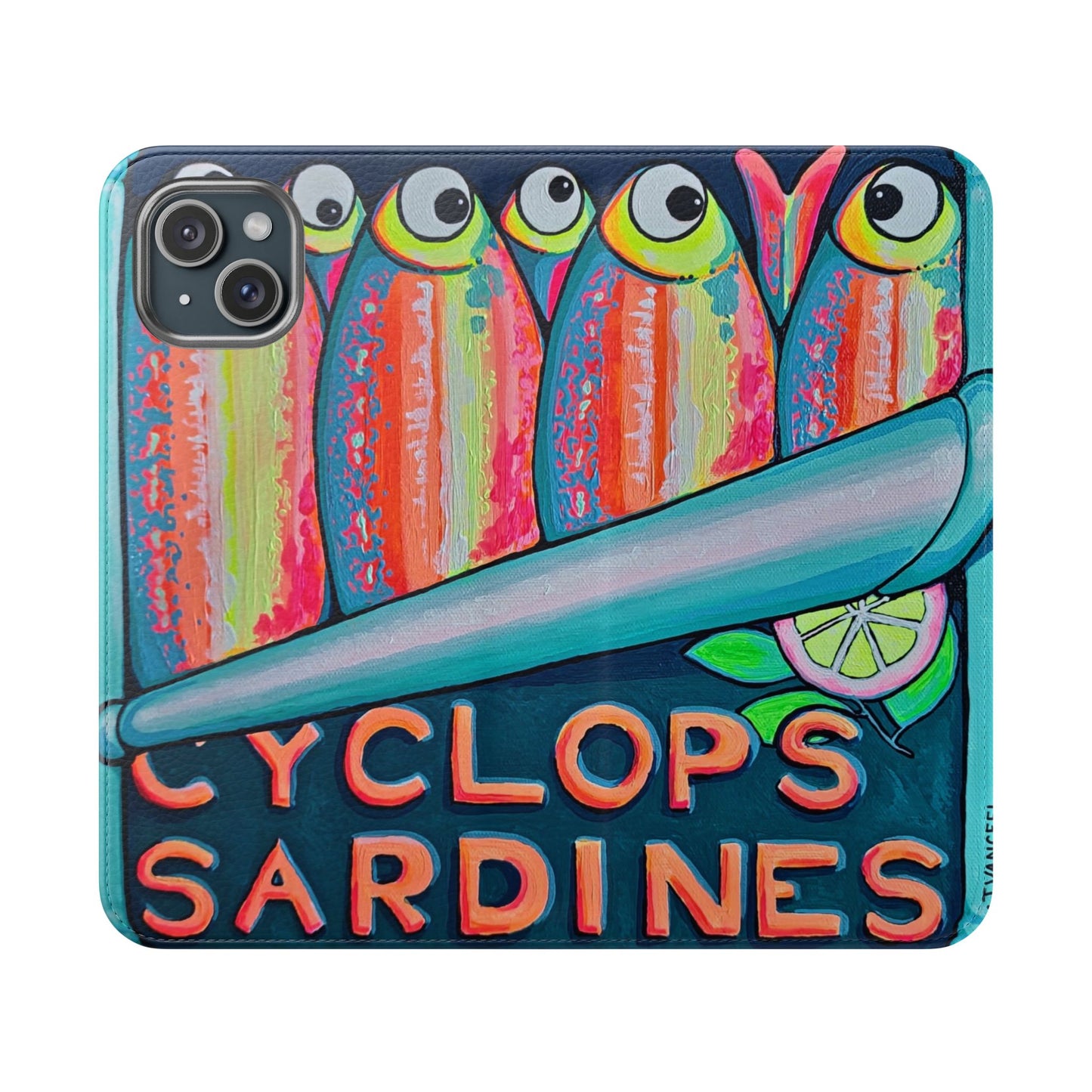 Neon Sardines Flip Phone Case – Wallet Cover with Card Slots