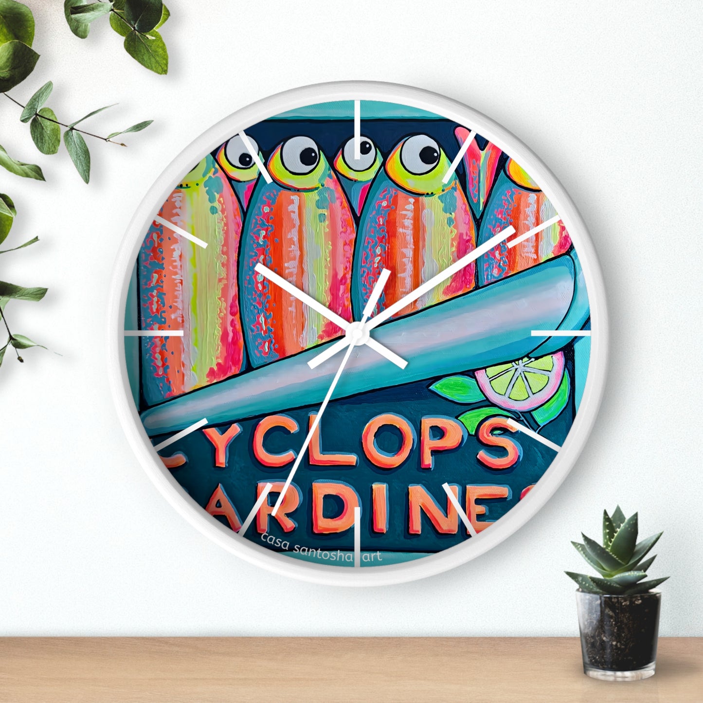 Neon Sardines Pop Art Wall Clock