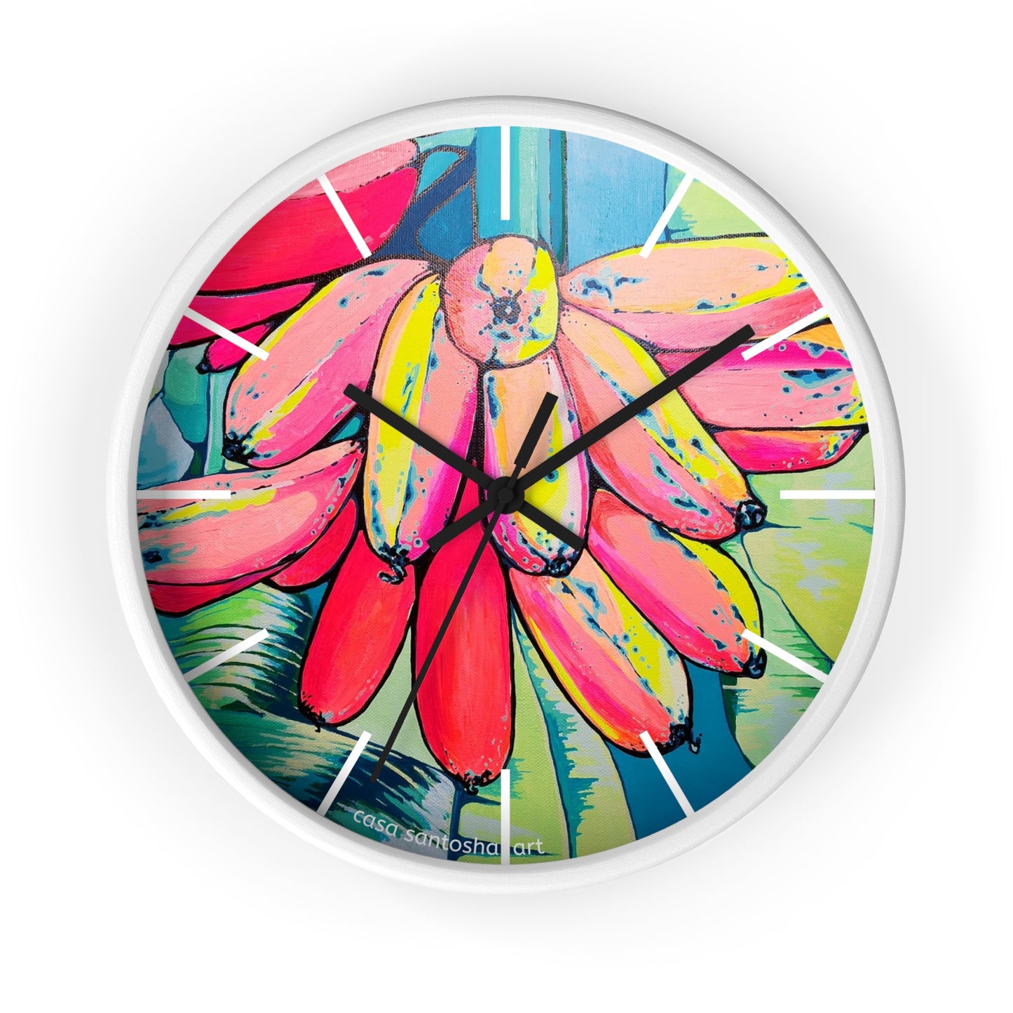 Neon Primitivo Bananas Pop Art Wall Clock