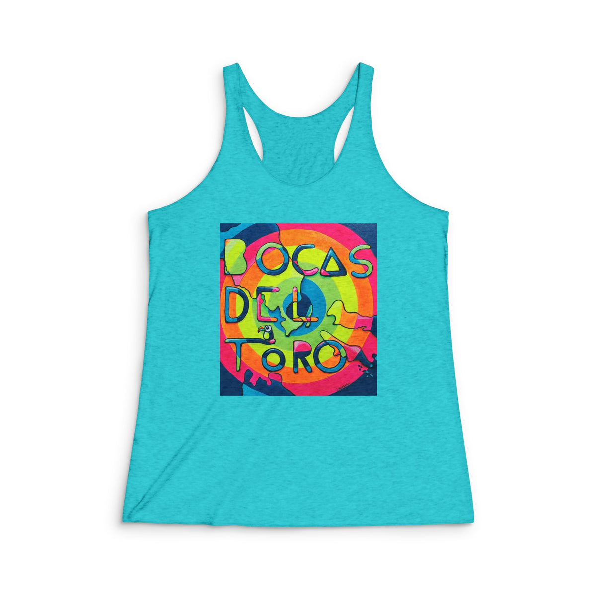Camiseta sin mangas de espalda nadadora con gráfico de las Islas Bocas Del Toro para mujer