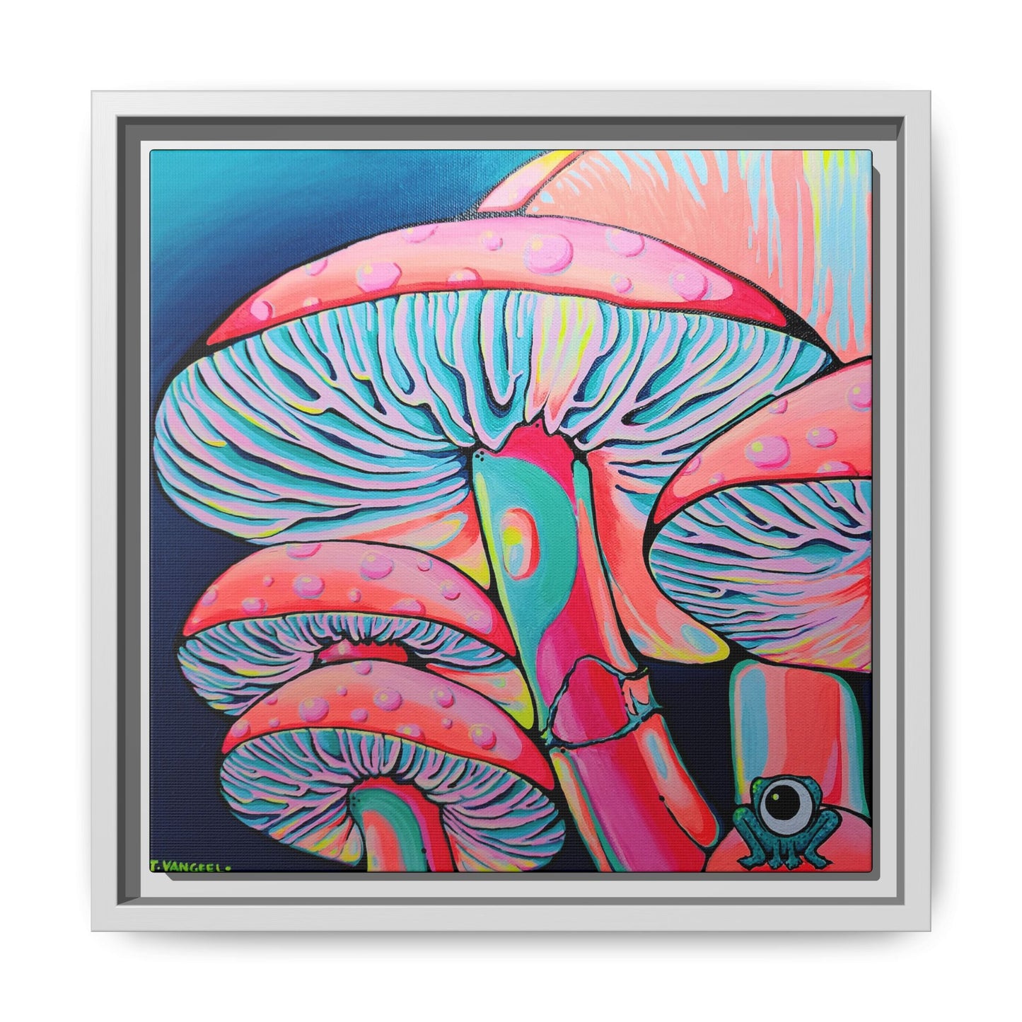 Framed Trippy Mushrooms Canvas Print
