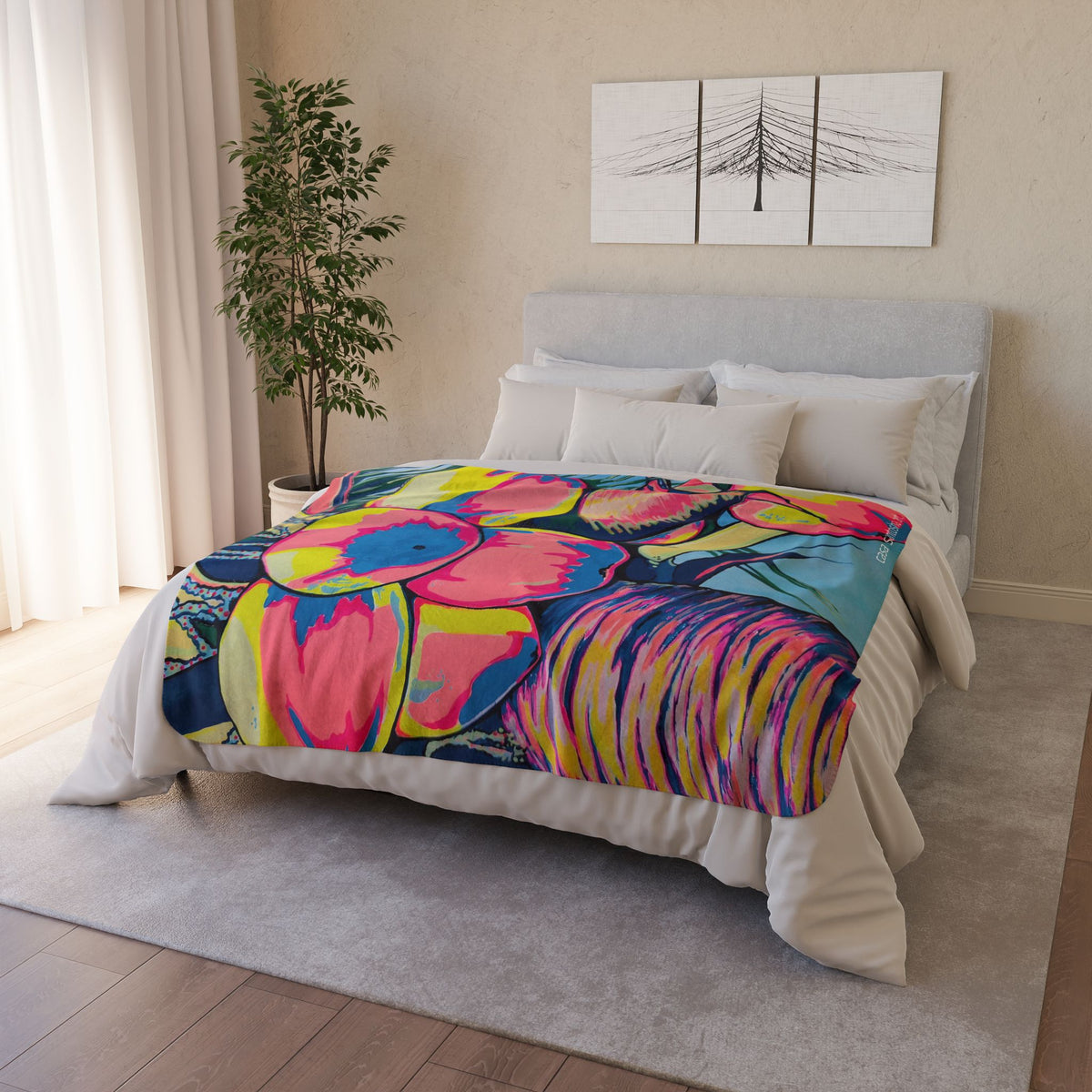 Neon Coconuts Fleece Sherpa Blanket