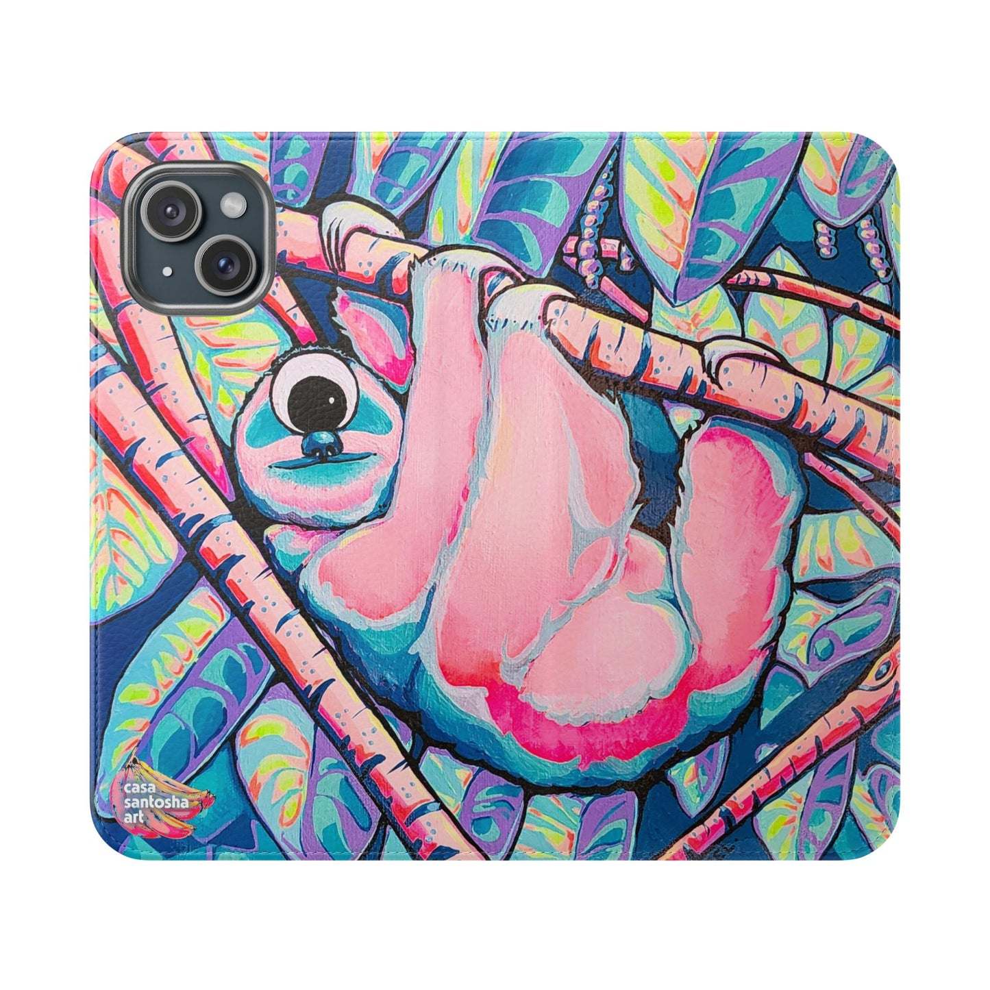 Cyclops Sloth Flip Phone Case – Wallet Cover with Card Slots