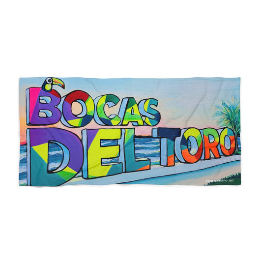 Bocas Del Toro Sign Beach Towel for Summer Fun and Vacation Essentials