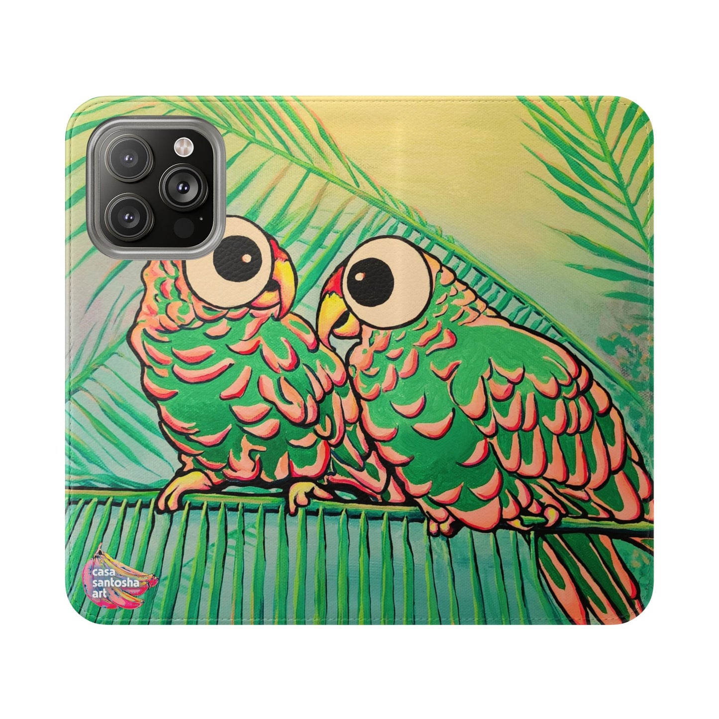 Chatty Cyclops Parrots Flip Phone Case – Wallet Cover with Card Slots