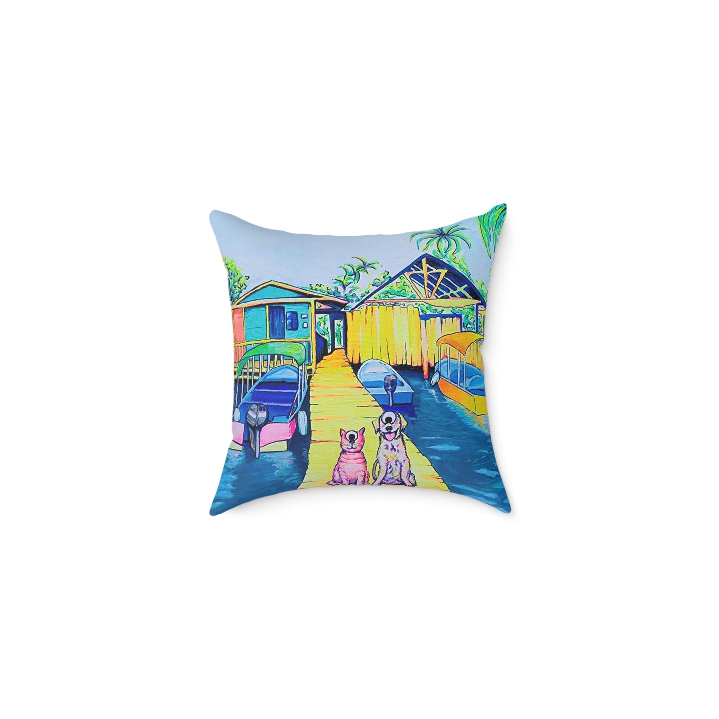Cyclops Cat and Dog in Bocas Art Canvas Decorative Pillow