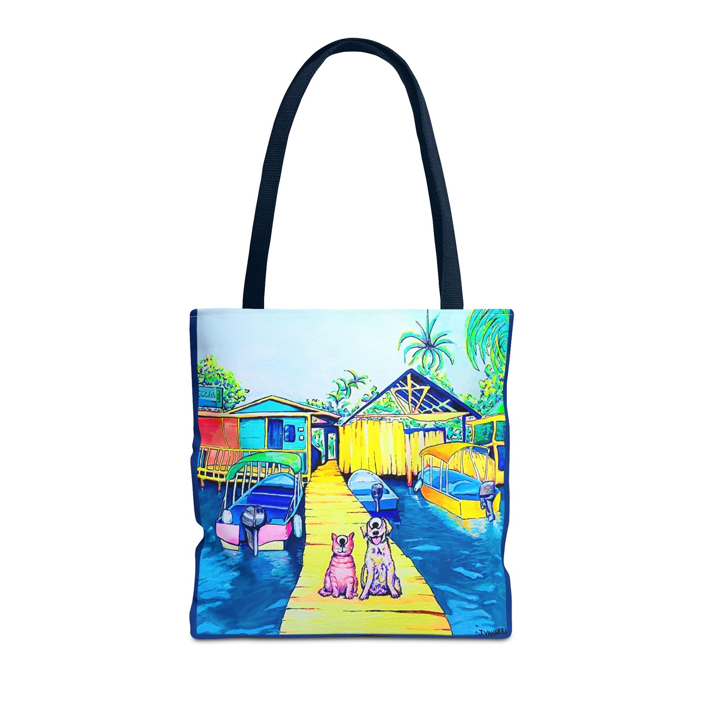 Premium Cyclops Cat and Dog in Bocas Tote Bag, Original Artist Design, Reusable Shopping Tote,  Eco-Friendly