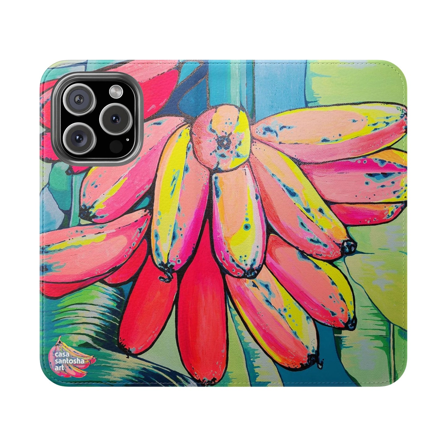 Neon Primitivo Bananas Flip Phone Case – Wallet Cover with Card Slots
