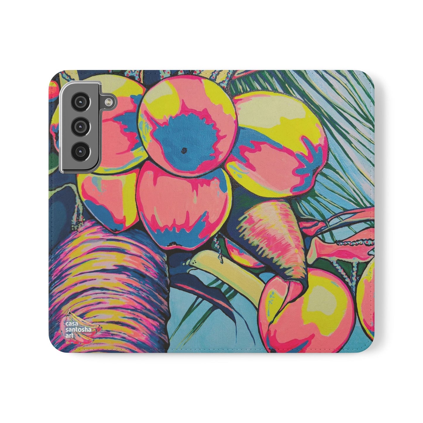 Neon Coconuts Flip Phone Case – Wallet Cover with Card Slots