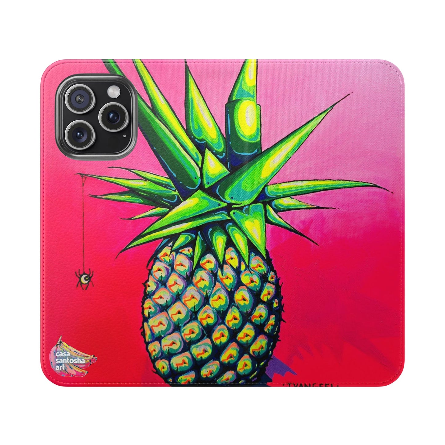 Neon Pineapple Flip Phone Case – Wallet Cover with Card Slots
