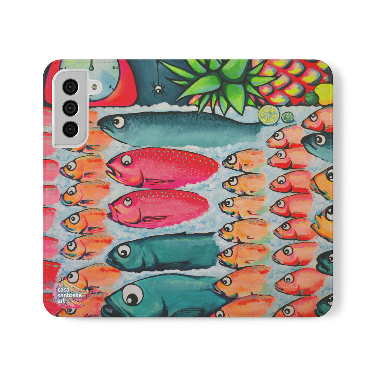 Neon Cabo Fish Market Flip Phone Case – Wallet Cover with Card Slots