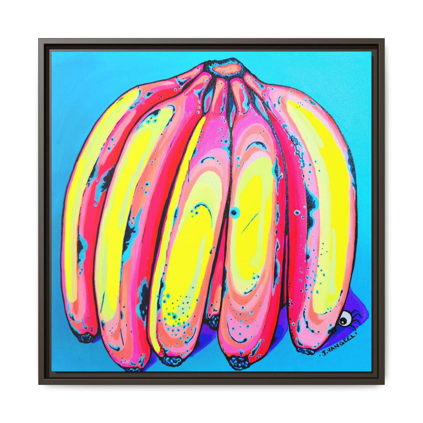 Framed Neon Fat Bananas Canvas Print