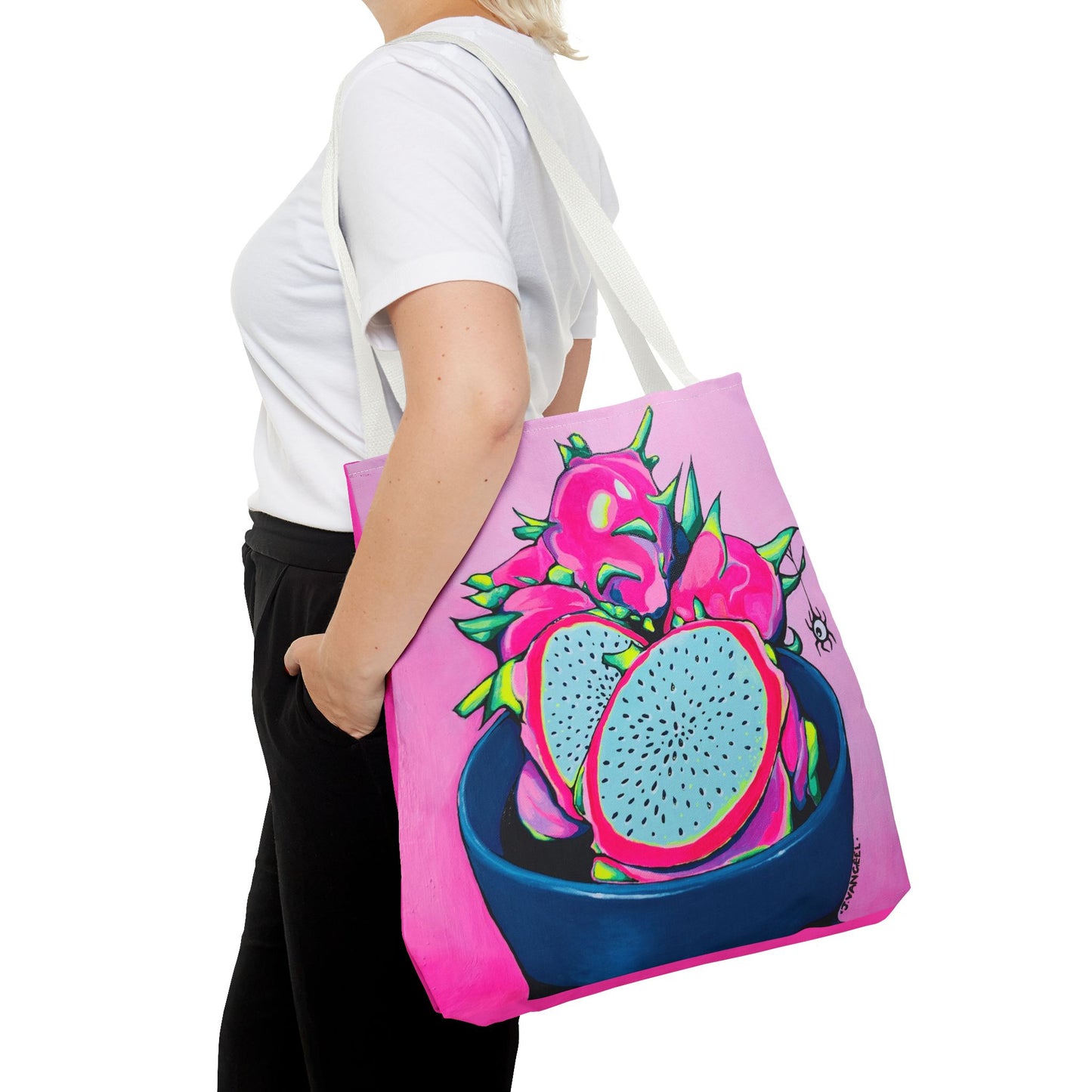 Premium Neon Pink Dragon Fruit Tote Bag, Original Artist Design, Reusable Shopping Tote, Eco-Friendly