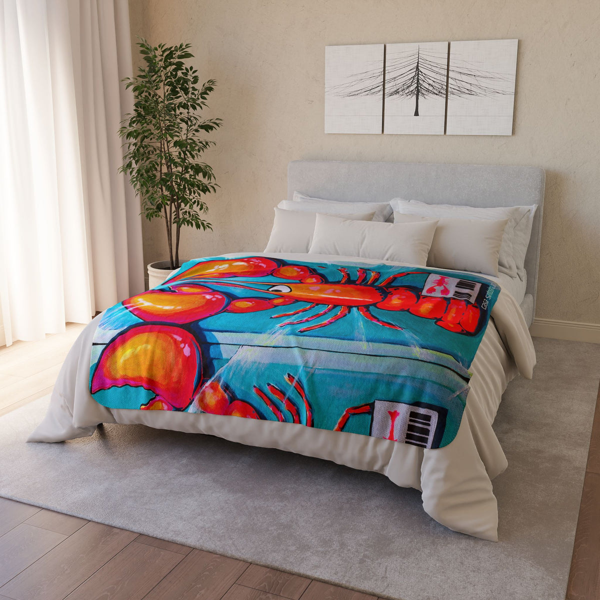 Neon Lobster Fleece Sherpa Blanket