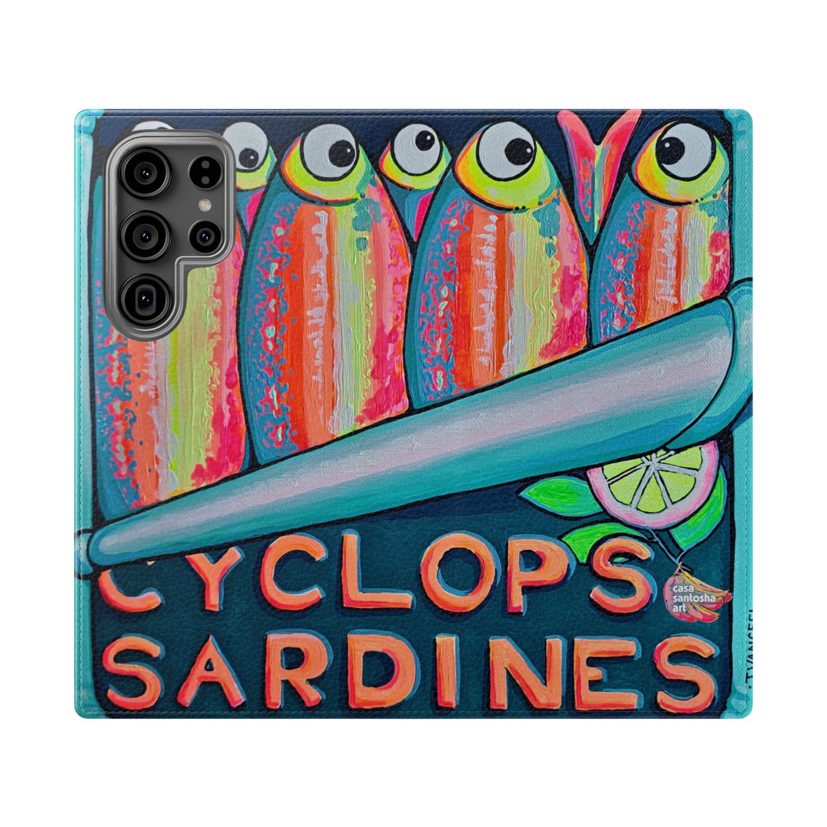 Neon Sardines Flip Phone Case – Wallet Cover with Card Slots