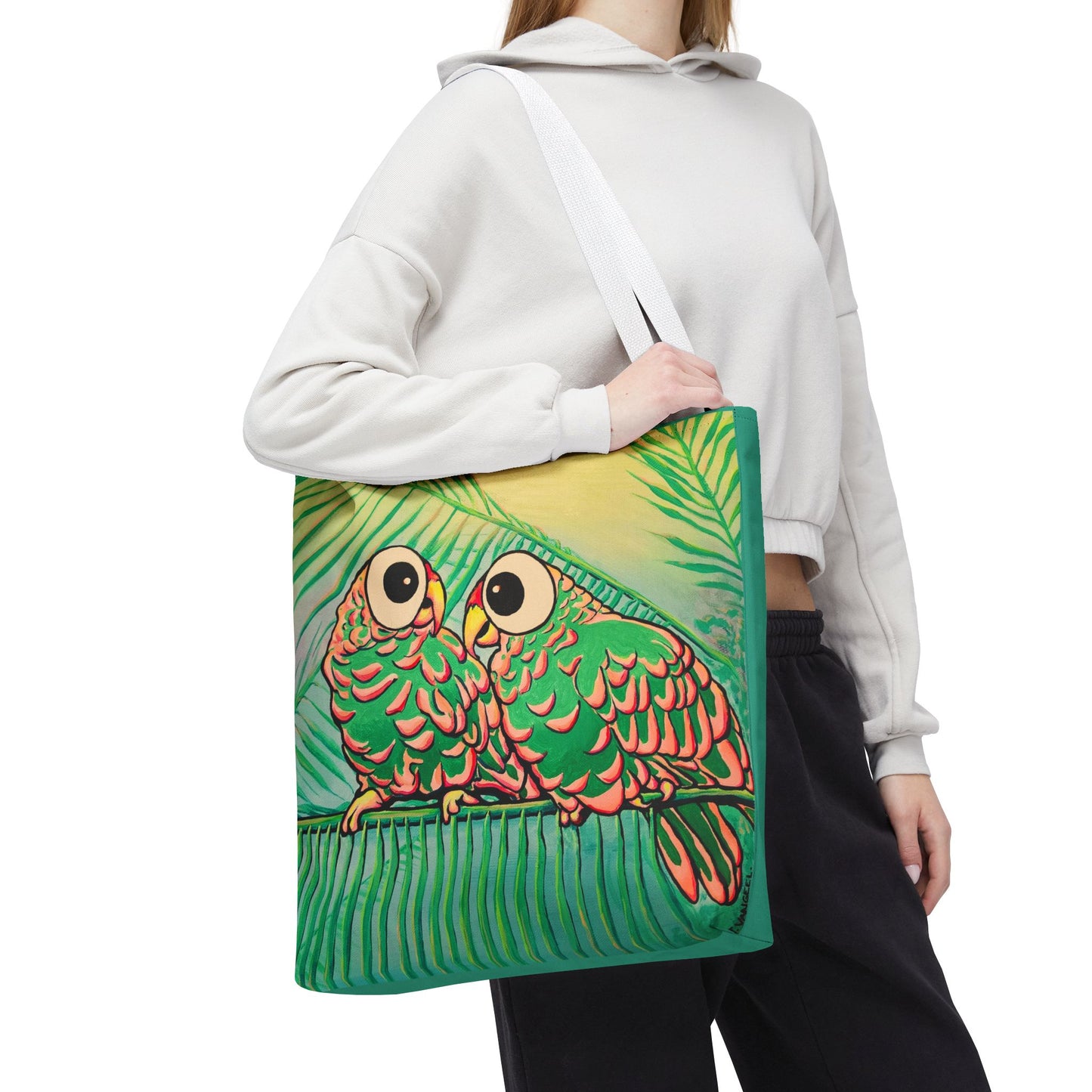 Premium Chatty Cyclops Parrots Tote Bag, Original Artist Design, Reusable Shopping Tote,  Eco-Friendly