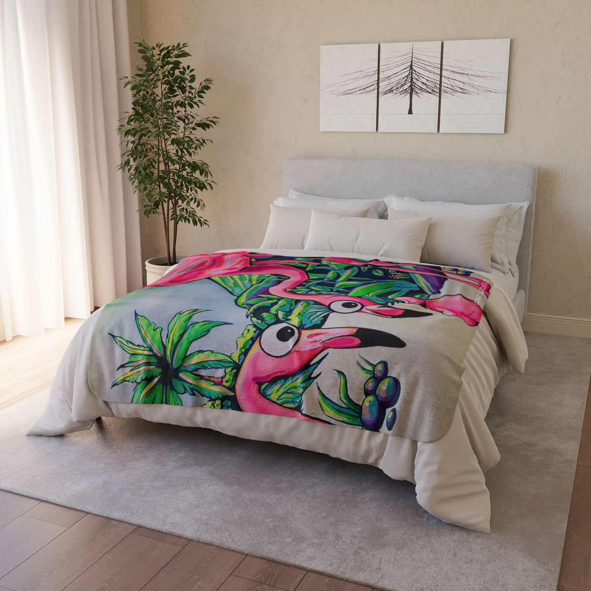 Cyclops Flamingo Family Fleece Sherpa Blanket