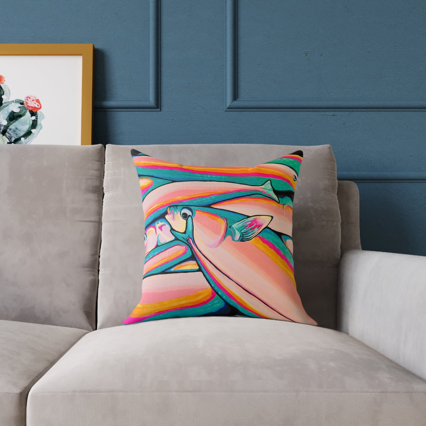 Neon Fish Art Canvas Decorative Pillow