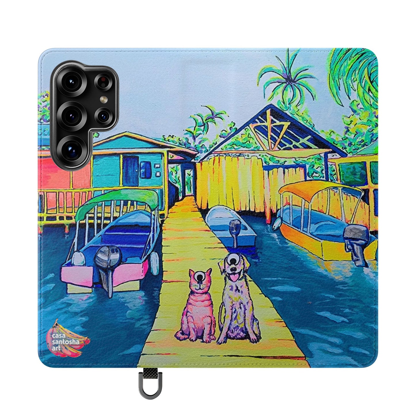 Cyclops Cat and Dog in Bocas Flip Phone Case – Wallet Cover with Card Slots