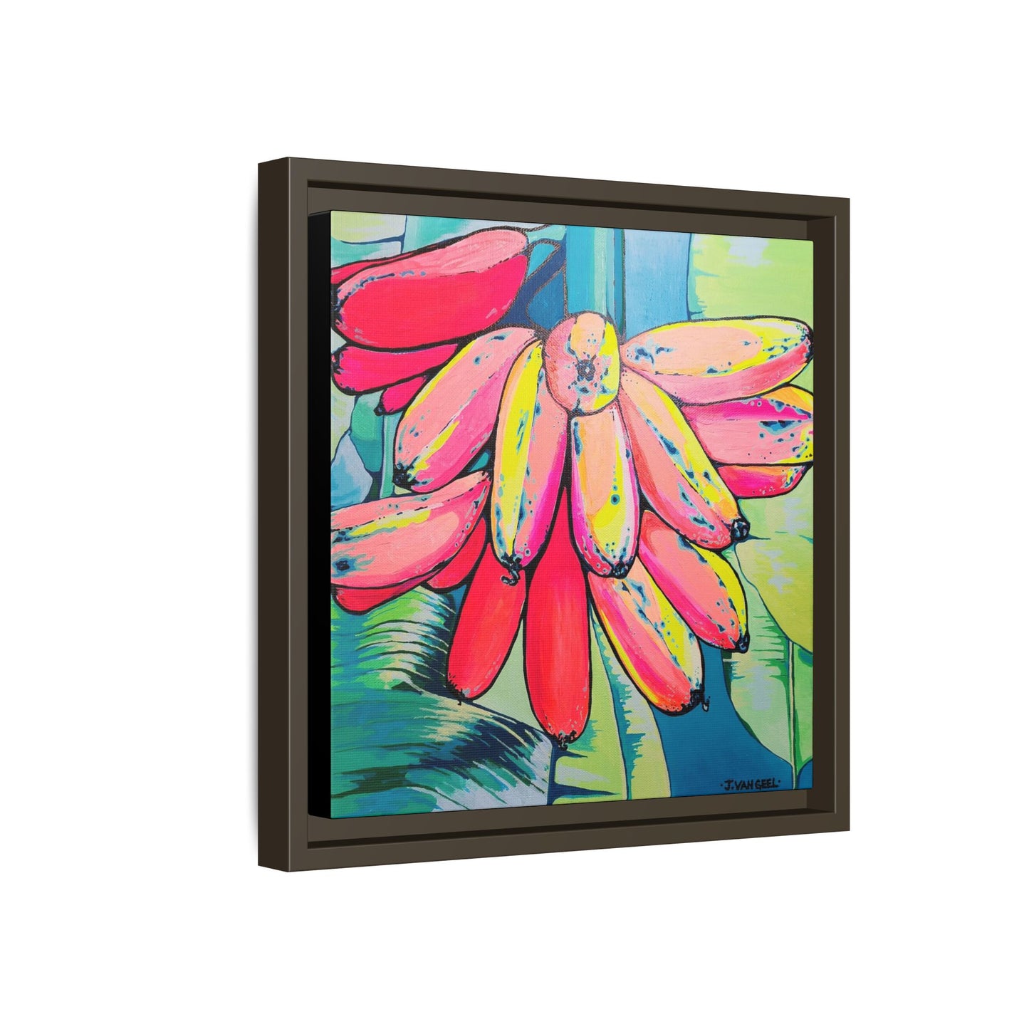 Framed Neon Primitivo Bananas Canvas Print