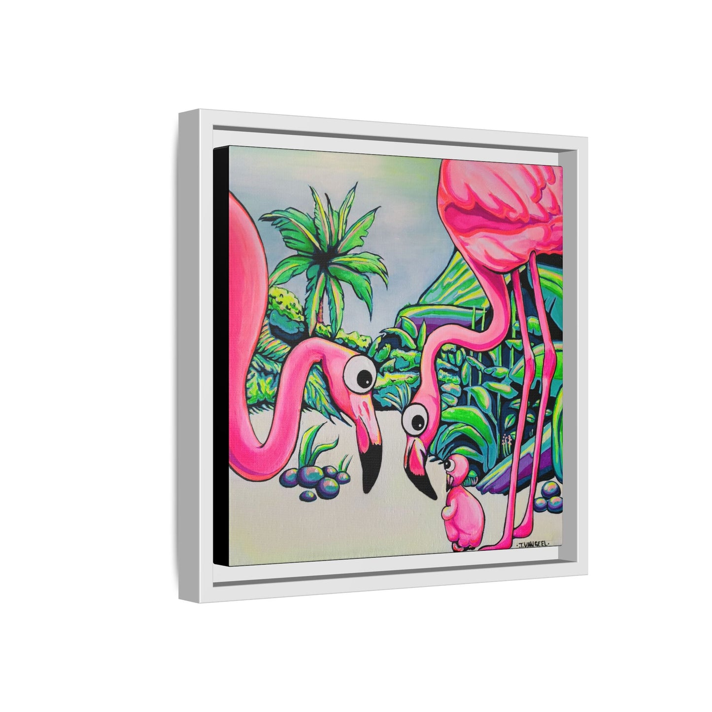 Framed Cyclops Flamingo Family Canvas Print