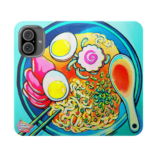 Neon Ramen Flip Phone Case – Wallet Cover with Card Slots