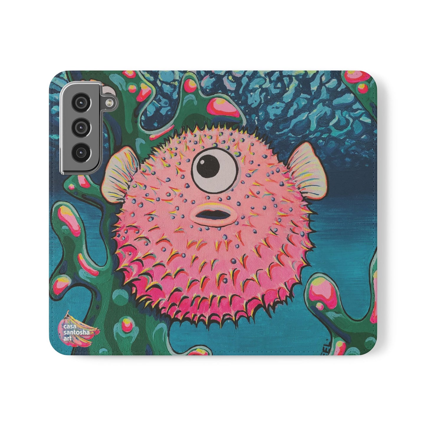 Cyclops Pufferfish Flip Phone Case – Wallet Cover with Card Slots
