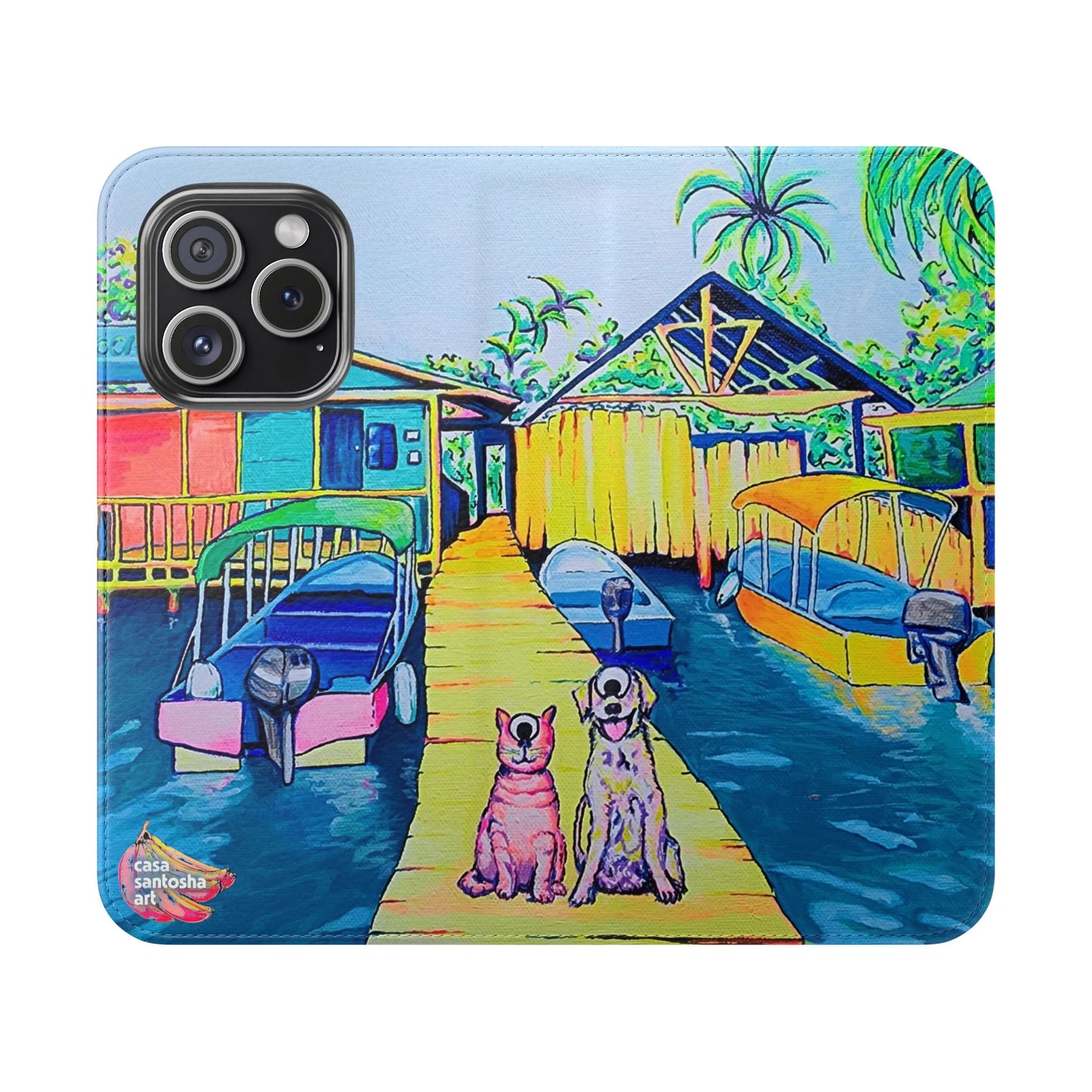 Cyclops Cat and Dog in Bocas Flip Phone Case – Wallet Cover with Card Slots
