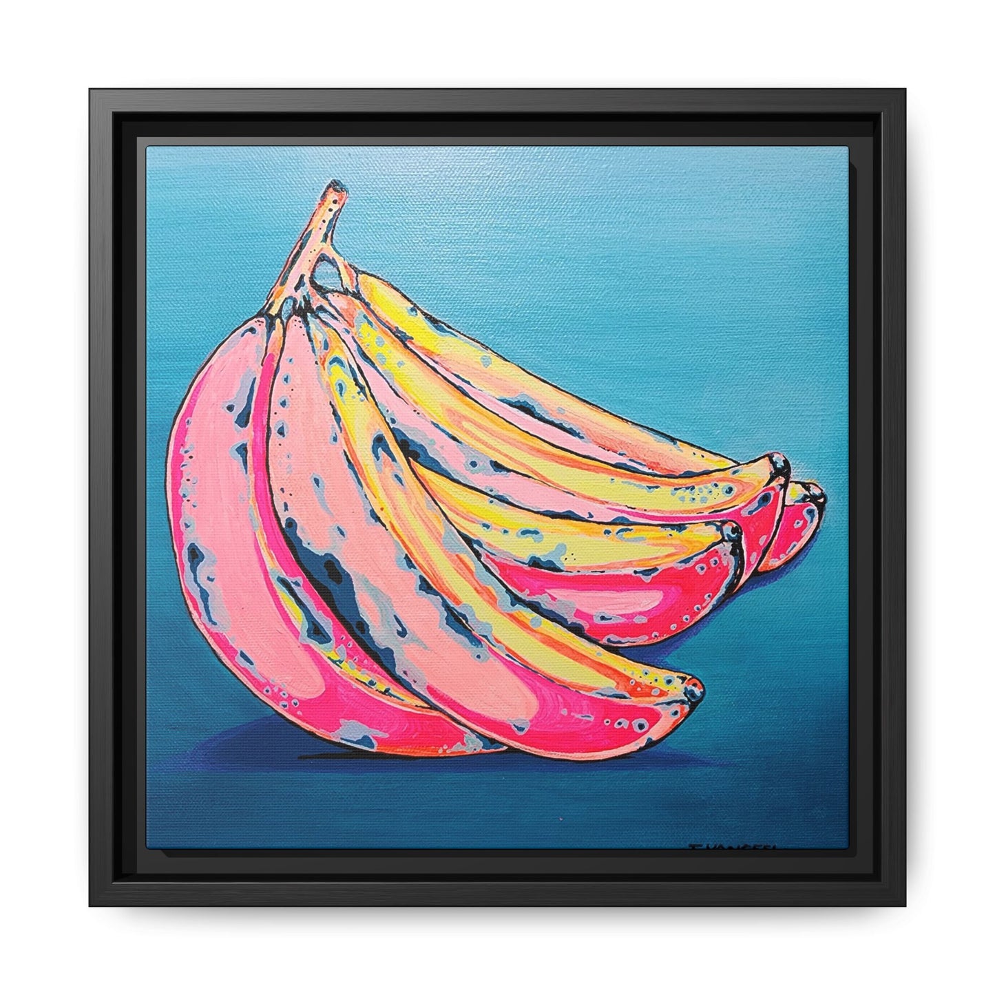 Framed Neon Bananas Canvas Print