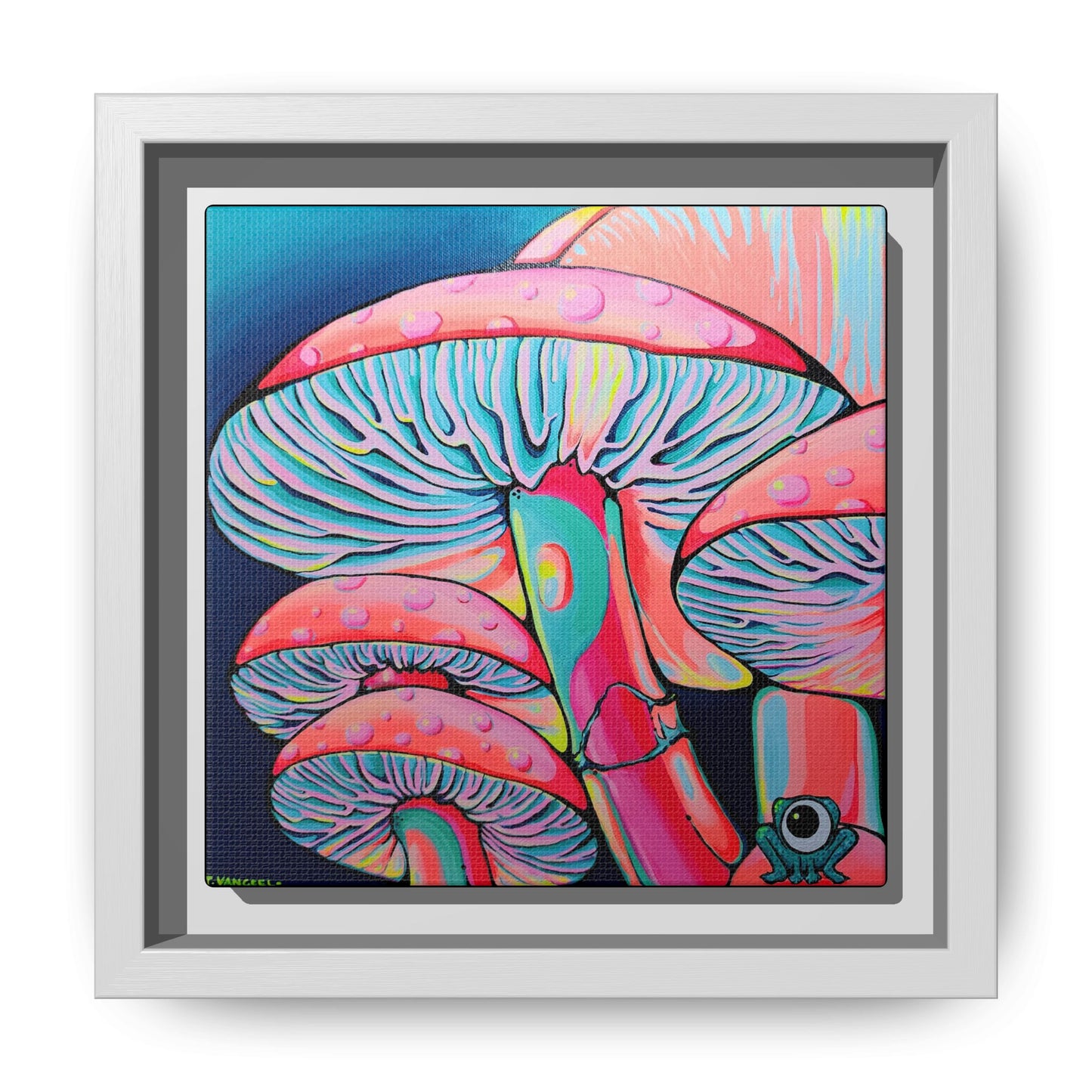 Framed Trippy Mushrooms Canvas Print